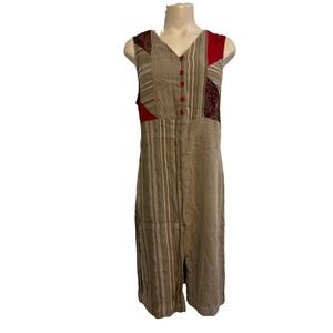 VTG 90s Patchwork Dress Medium Sleeveless w/ Back Tie Teacher Artsy CANVASBACKS